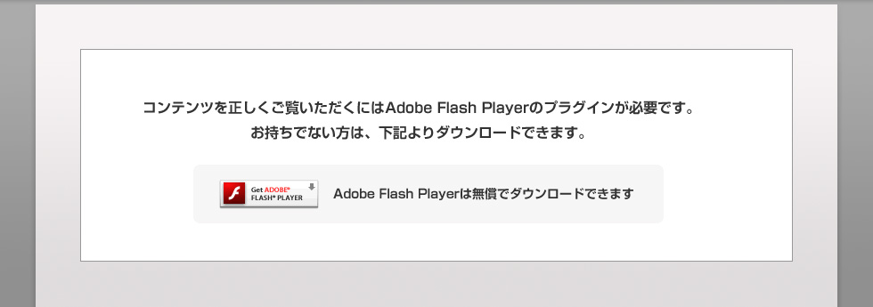 コンテンツを正しくご覧いただくにはAdobe Flash Playerのプラグインが必要です