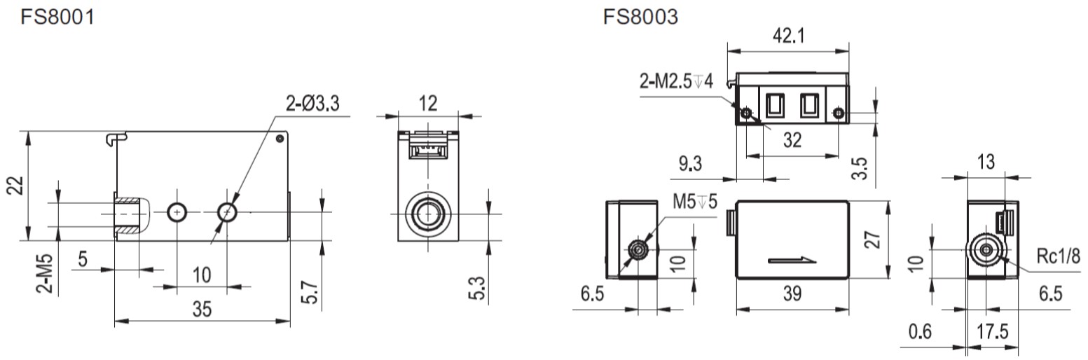 FS8000シリーズマスフロー/目詰まりセンサ外形寸法
