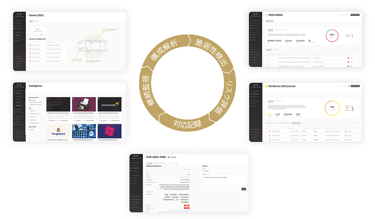 「構成解析」「脆弱性検出」「リスク評価」「対応記録」「継続監視」
