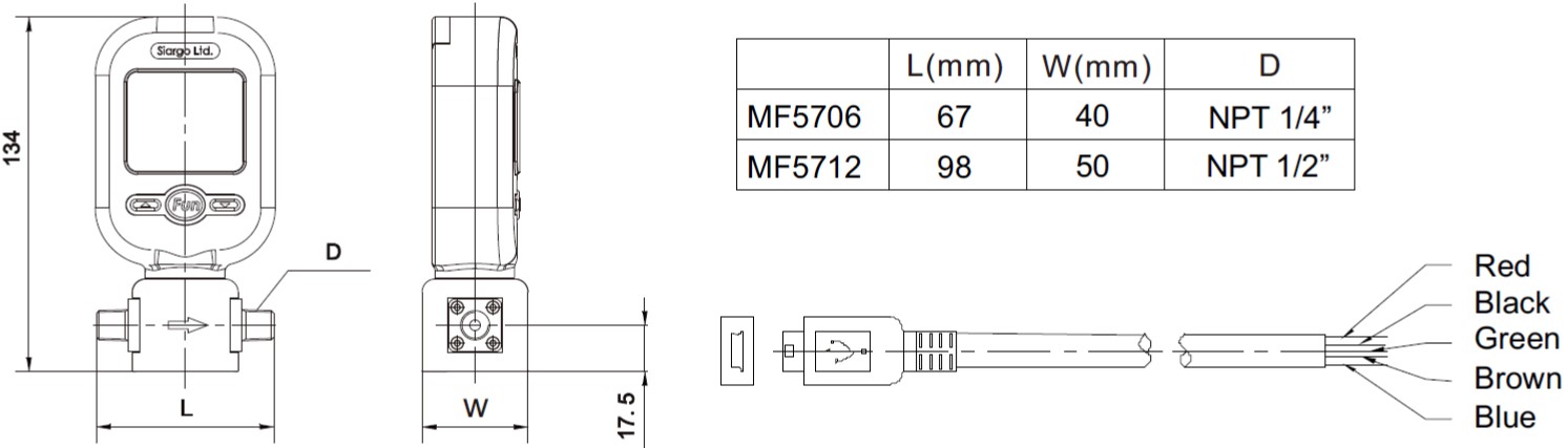 MF5700シリーズマスフローメータ外形寸法